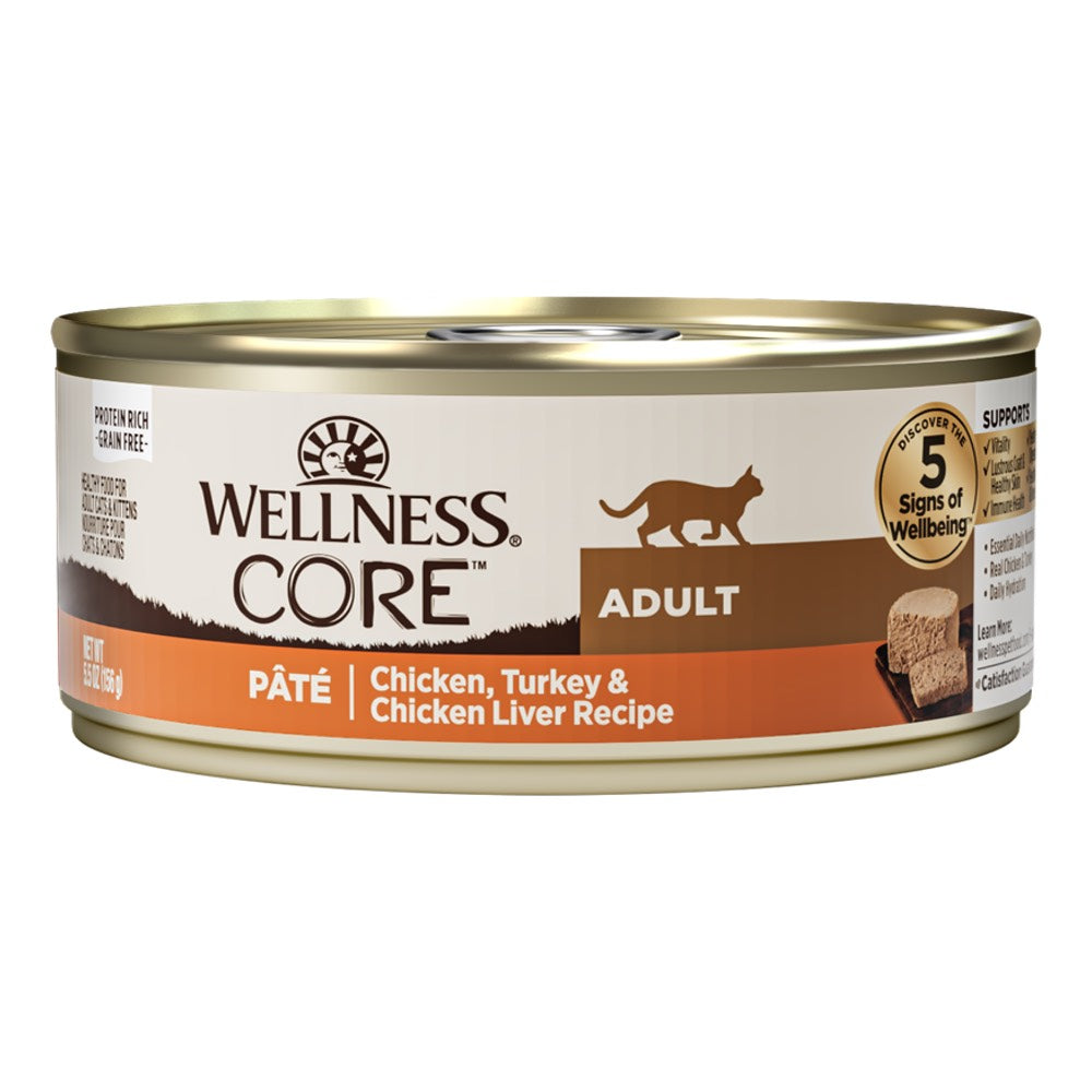 "Wellness CORE Pate Chicken, Turkey & Chicken Liver Grain-Free Canned Cat Food 156g"